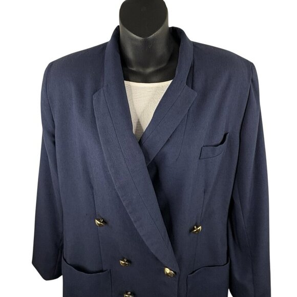 VTG 80s Oleg Cassini Navy Blazer Double Breasted 6 Button Front Women’s 12 - Picture 4 of 12